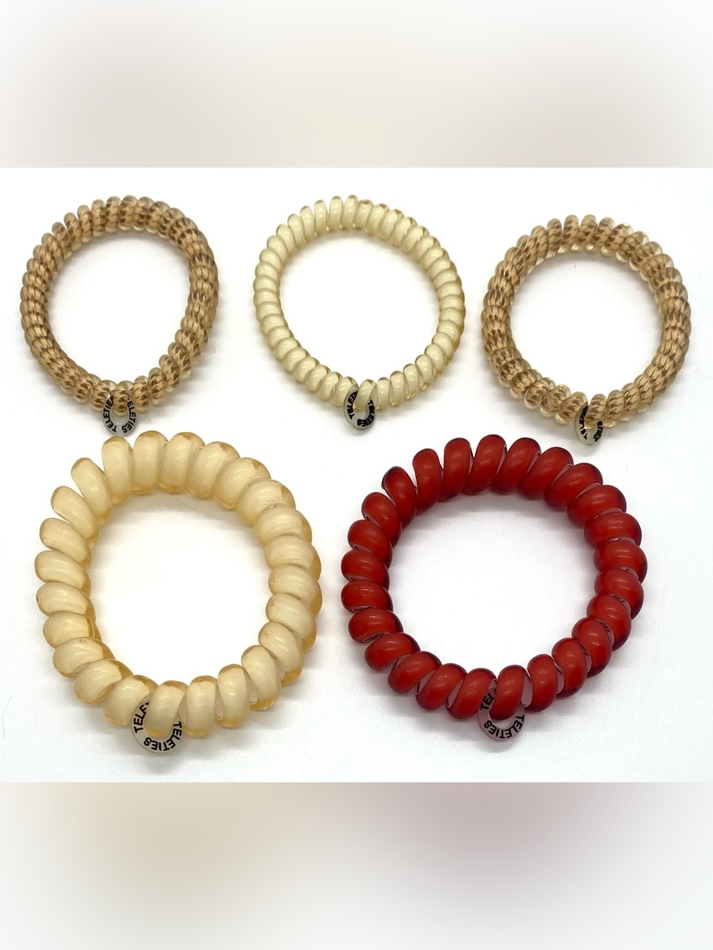 Teleties Spiral Coil Hair Ties Red Cream Tan Boho Fall Preppy Coastal Cowgirl - Picture 3 of 16